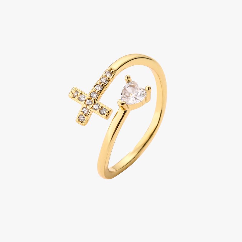 Bague croix et coeur avec diamant
