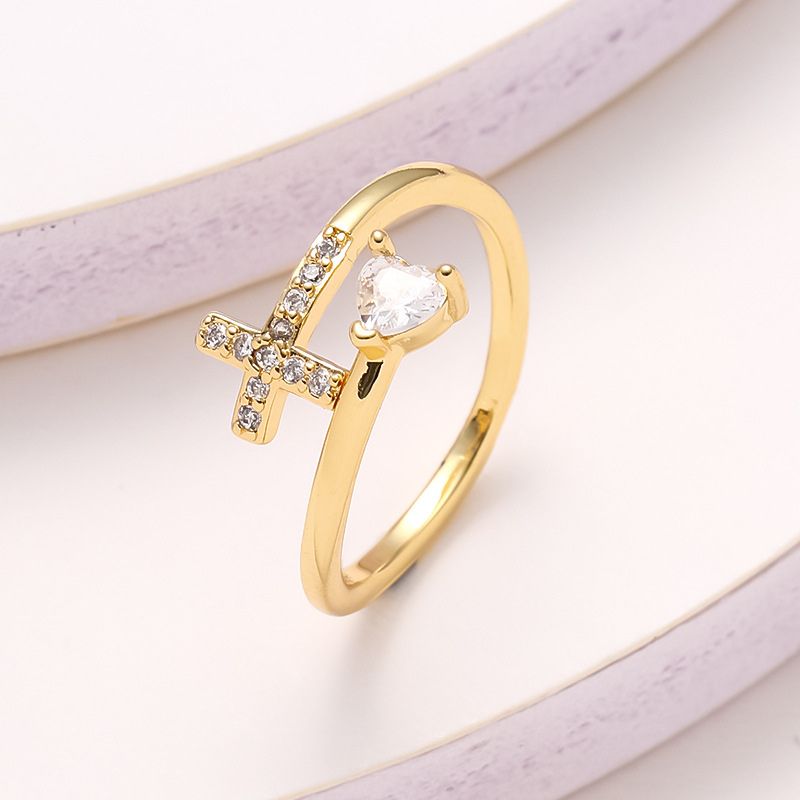 Bague croix et coeur avec diamant