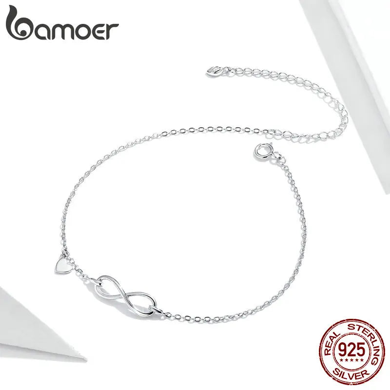 Chaine de cheville infini argent et coeur