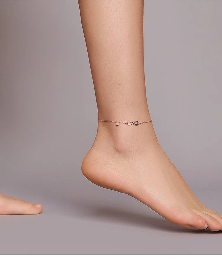 Chaine de cheville infini argent et coeur