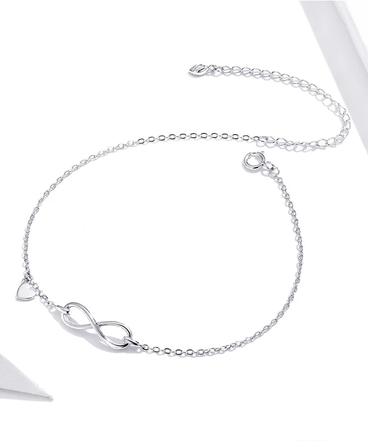 Chaine de cheville infini argent et coeur