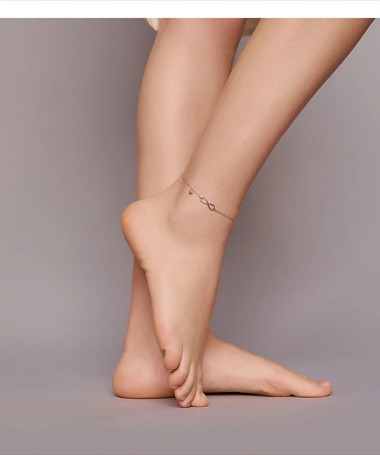 Chaine de cheville infini argent et coeur