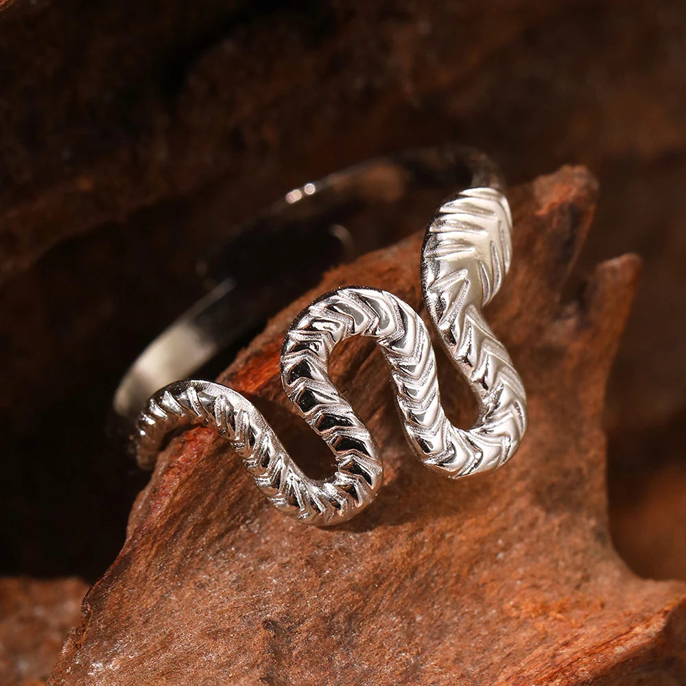Bague serpent argenté acier inoxydable