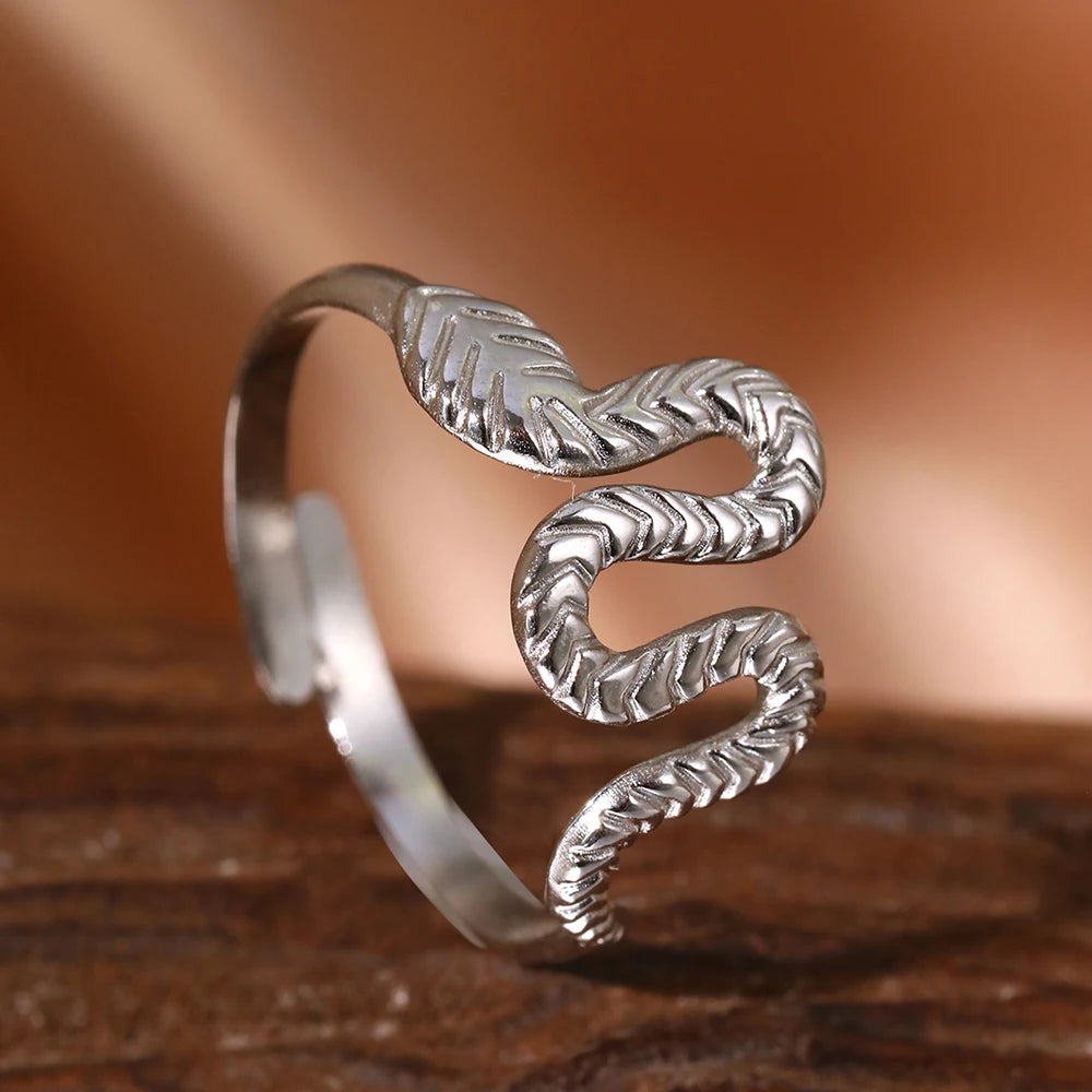 Bague serpent argenté acier inoxydable