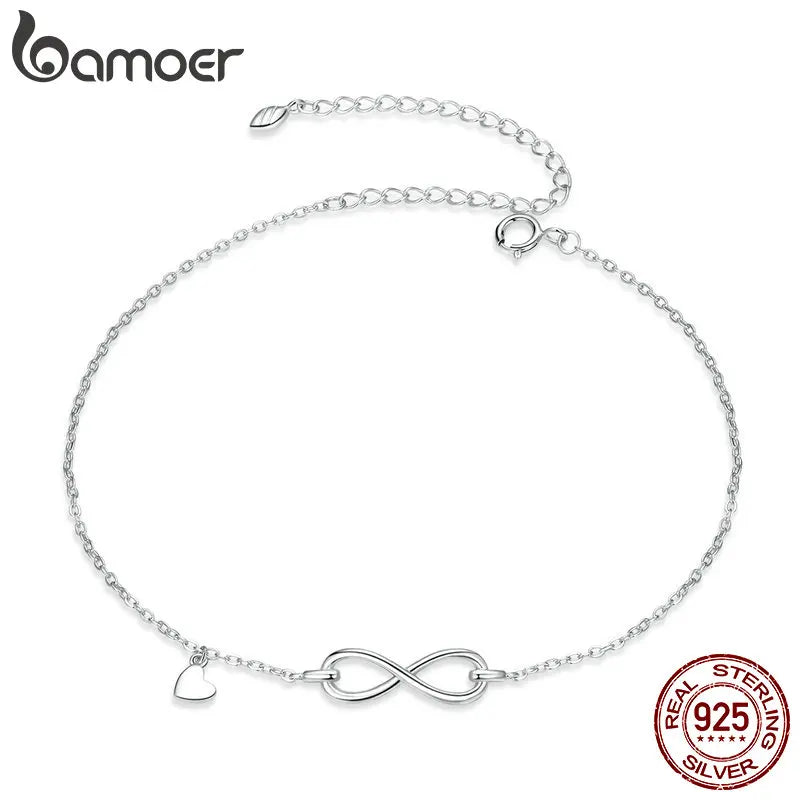 Chaine de cheville infini argent et coeur